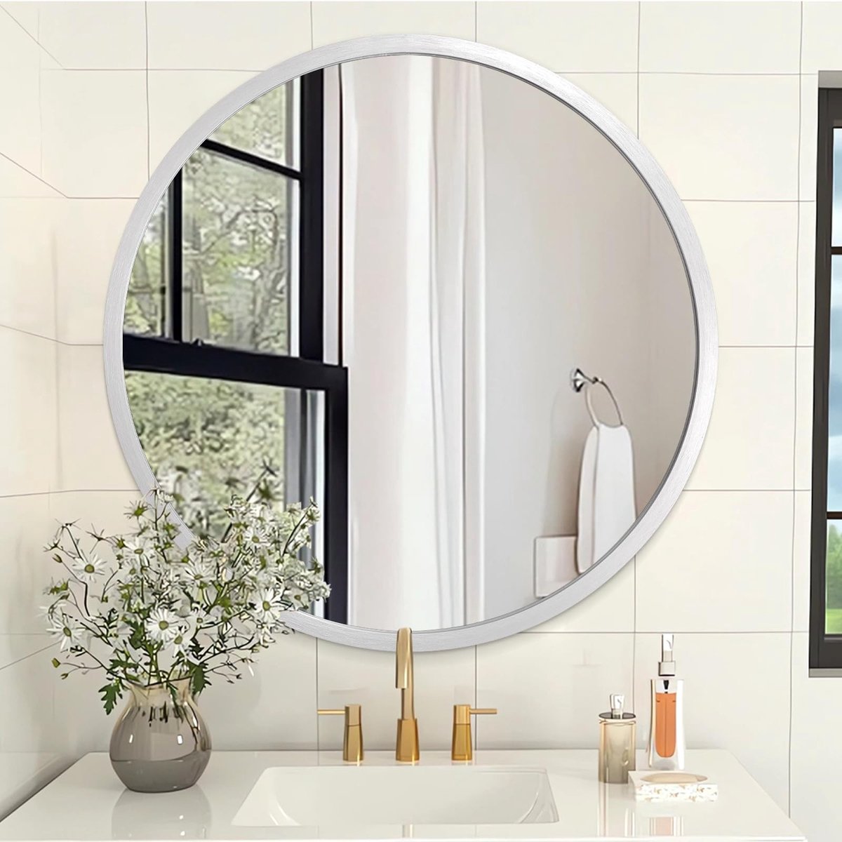 Omgoods - Ronde Wandspiegel met Metalen Frame 50 cm voor Badkamer