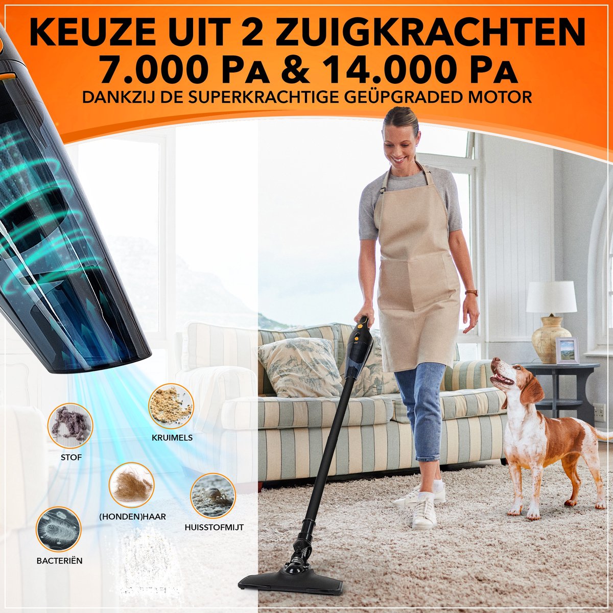 Eraglow® Kruimeldief met Steel Snoerloos Oranje-Zwart - afbeelding 2