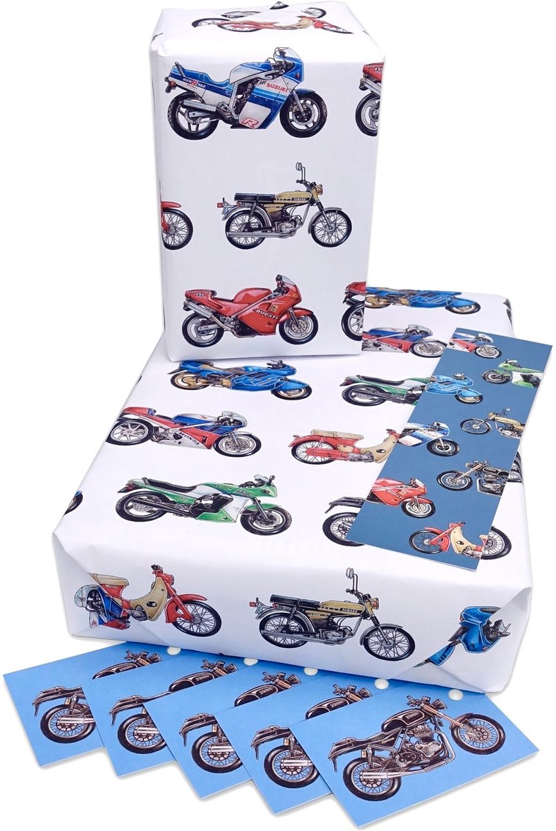 Omgoods - Retro Motorfiets Inpakpapier Set van 5 Vellen