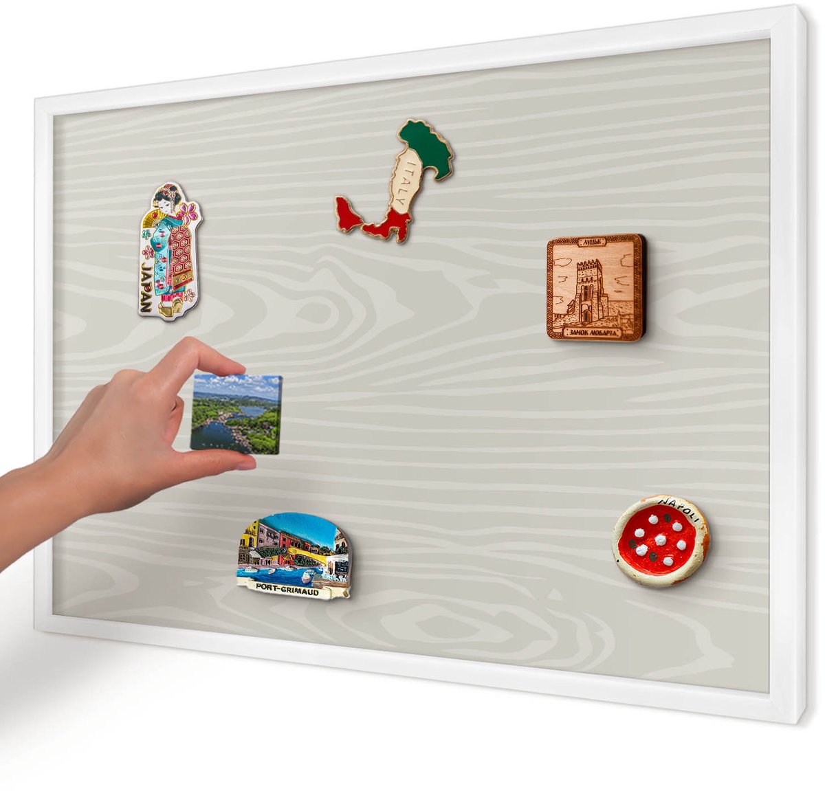 Artprintcave Grijs Magneetbord mit Witte Lijst - 60x40 cm - Houten Constructie Magneetbord Voor Keuken - Minimalist Magnetisch Bord - Texturen