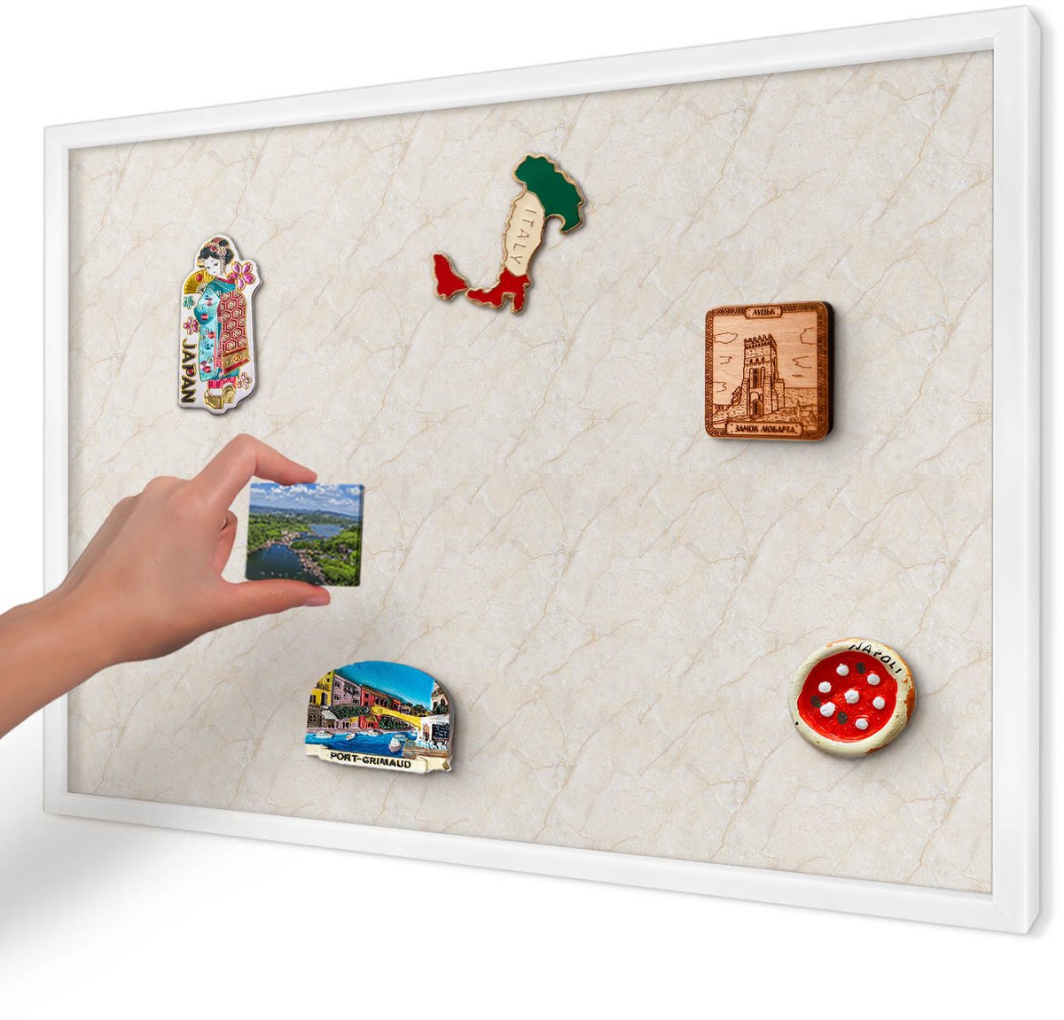 Artprintcave Beige Magneetbord mit Witte Lijst - 60x40 cm - Marmeren Elegantie Magnetisch Bord Voor Magneten - Minimalist Magneetbord Voor Keuken - Texturen