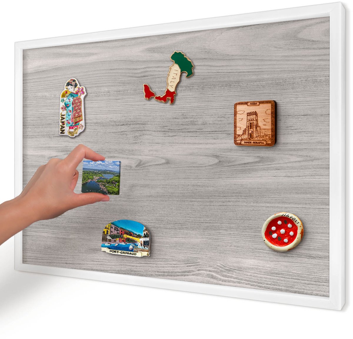 Artprintcave Grijs Magneetbord mit Witte Lijst - 60x40 cm - Houtstructuur Magnetisch Bord Voor Magneten - Minimalist Memobord Keuken - Texturen