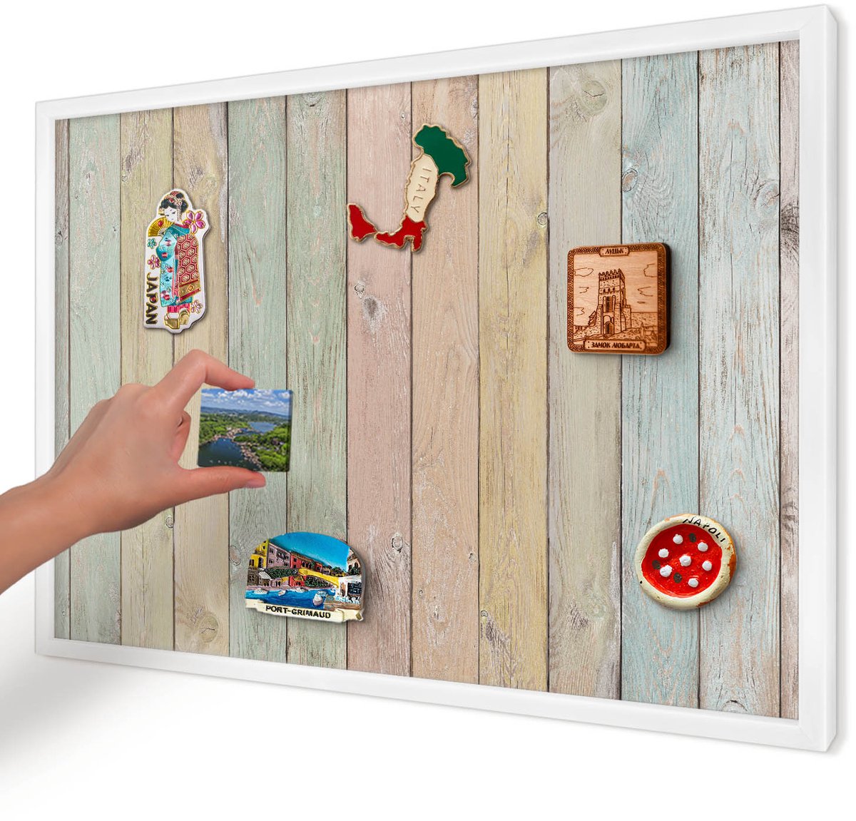 Artprintcave Groente Magneetbord mit Witte Lijst - 60x40 cm - Rustieke Planken Magneet Bord mit Frame - Rustiek Magneetbord Voor Foto's - Texturen