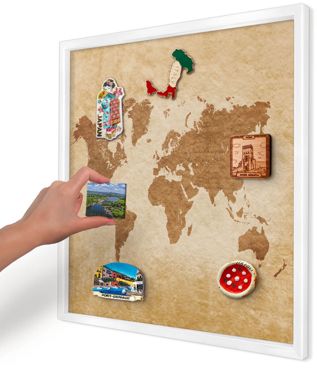 Artprintcave Beige Magneetbord mit Witte Lijst - 50x50 cm - Vintage Kaart Magneetbord Voor Foto's - Vintage Magnetisch Bord Voor Magneten - Kaarten