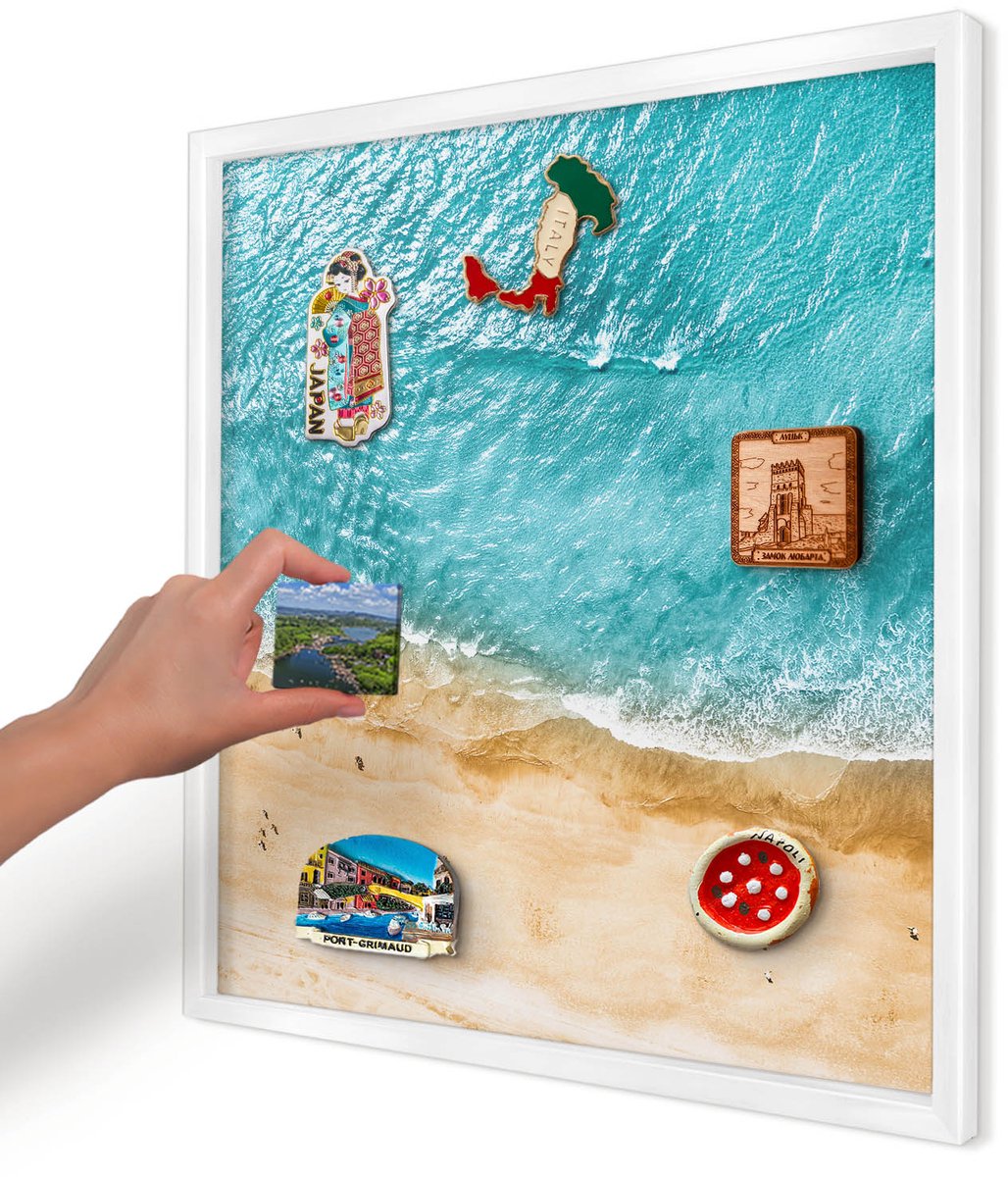 Artprintcave Turkoois Magneetbord mit Witte Lijst - 50x50 cm - Zee En Strand Magnetisch Bord - Fotografisch Magnetische Organizer - Landschappen