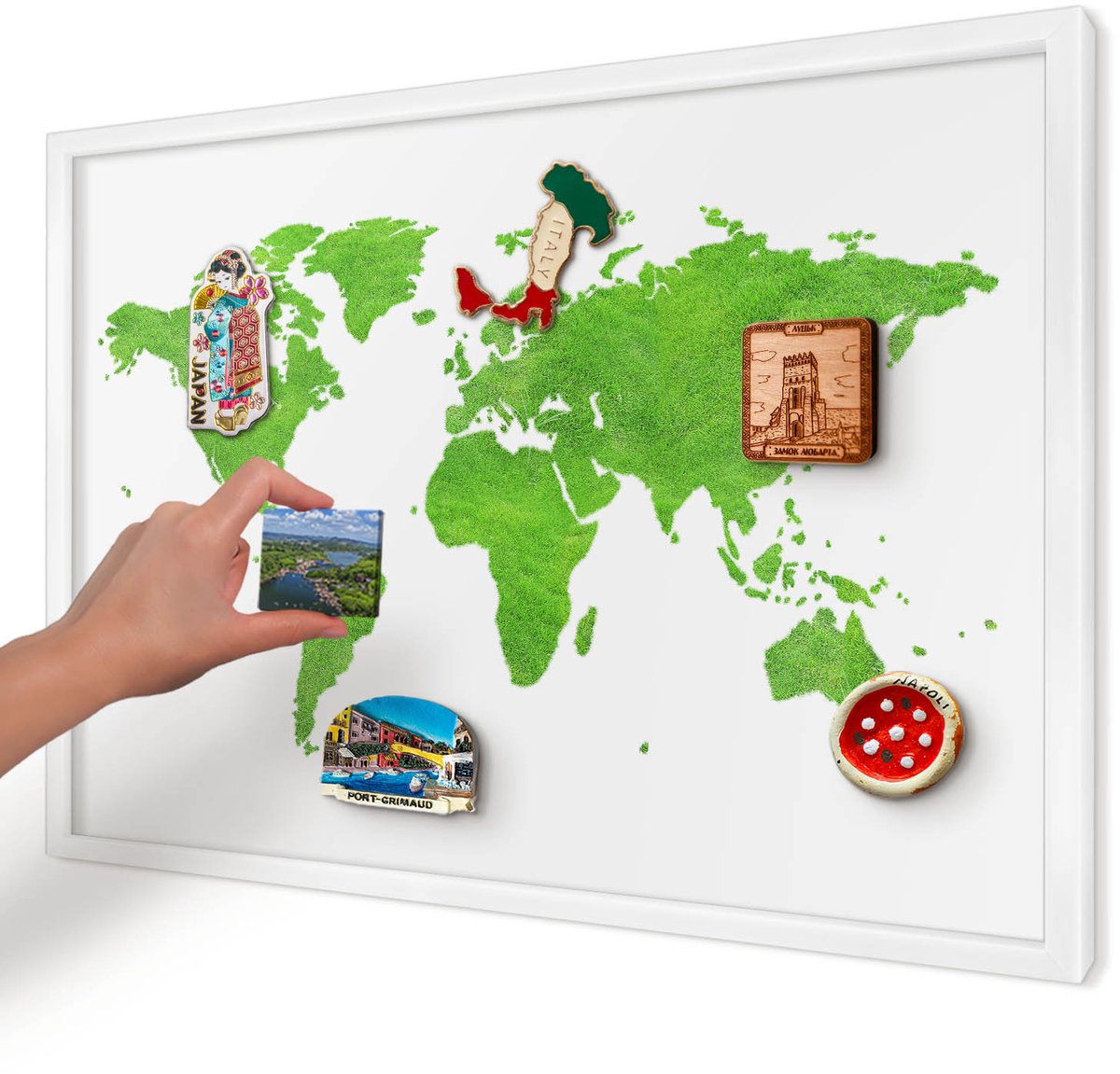 Artprintcave Groente Magneetbord mit Witte Lijst - 60x40 cm - Groene Kaart Magneetbord Voor Keuken - Minimalist Magnetisch Bord - Kaarten