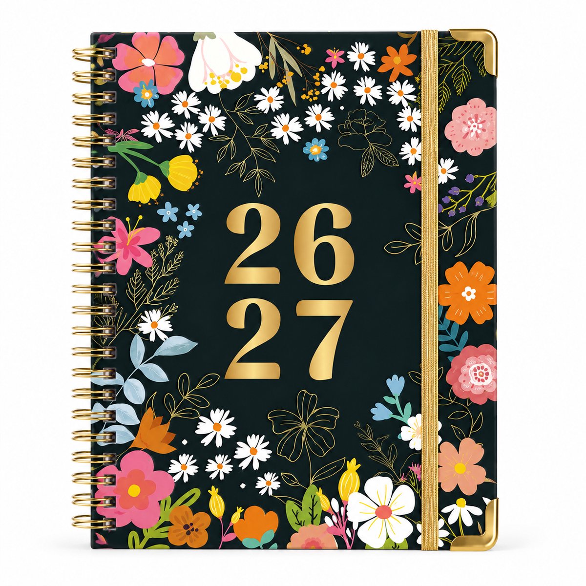 Agenda 2026 2027 - Academische A5 Jaarplanner van Juli 2026 tot Juni 2027 - Weekoverzicht Schoolagenda -Bloemenpatroon - zwart
