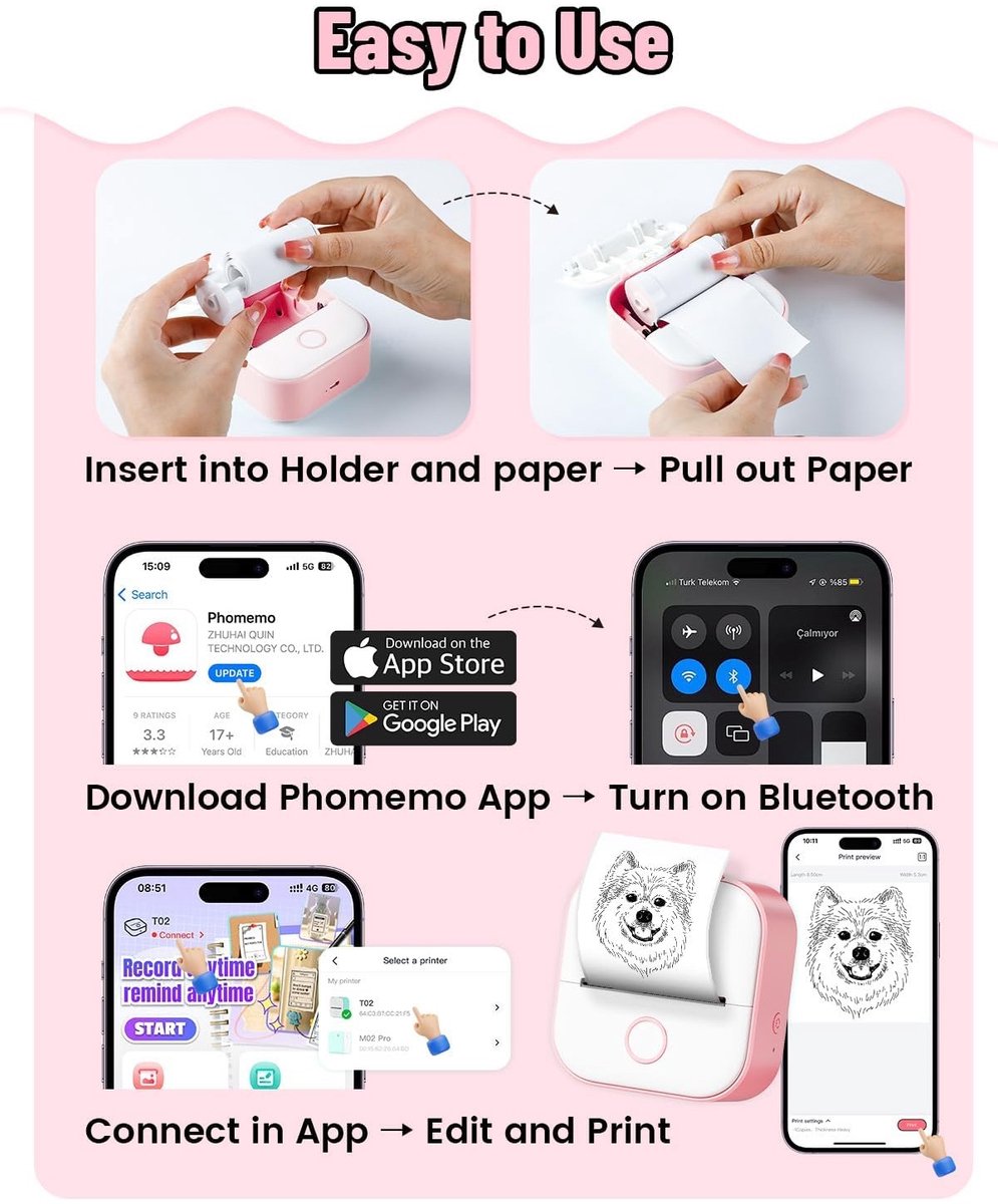 T02 mini printer - Bluetooth thermische foto thumbnail 4