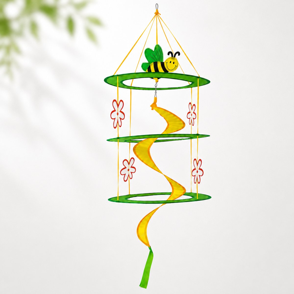 Benza – Windspel met Bij – Decoratieve Windspinner voor Tuin en Balkon – 100 x Ø 31 cm – Groen/Geel