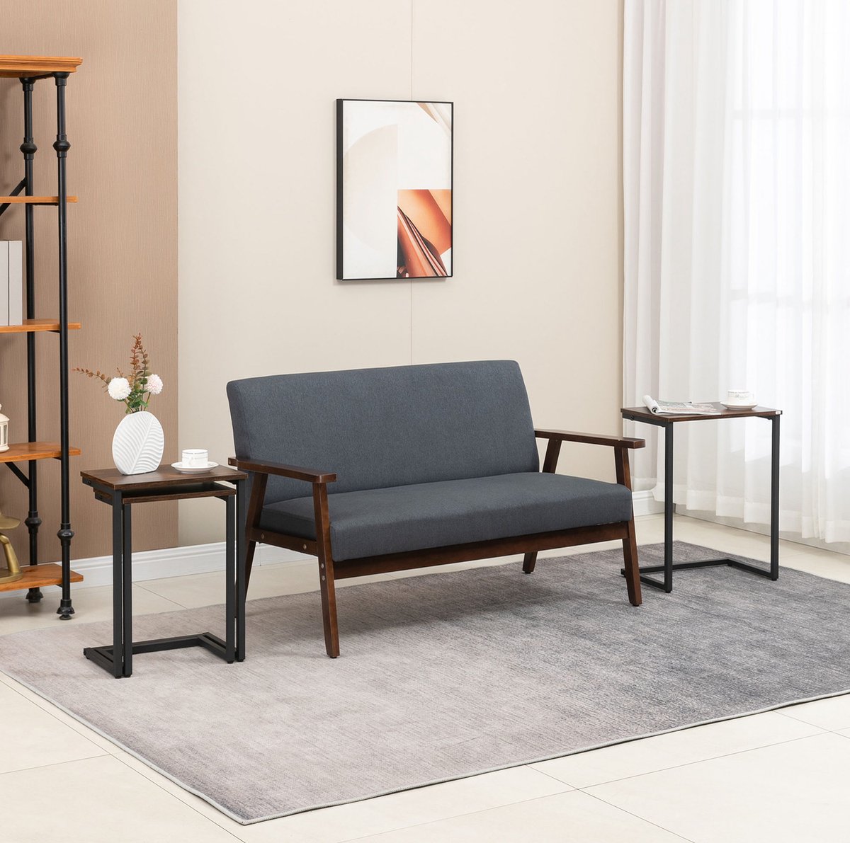 COVREO Bijzettafel 45x30x60 cm bruin, set van 3 metaal en spaanplaat