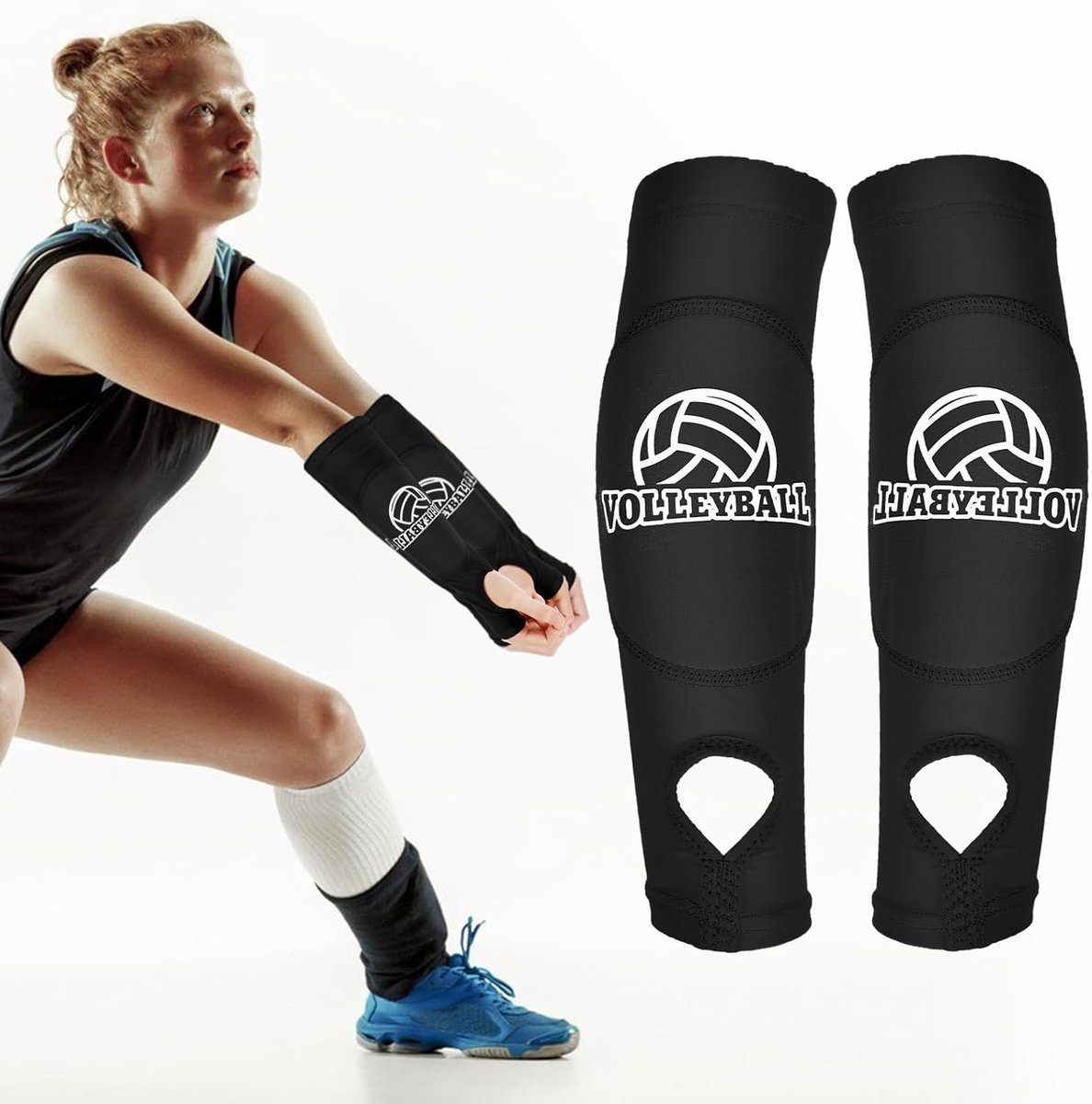 SnelShoppen - Volleyball Arm Guards - Beschermende Armbeschermers met Antislip, Duimopening en 4mm Dikke Padding - Jeugd, Kinderen, Sportaccessoires