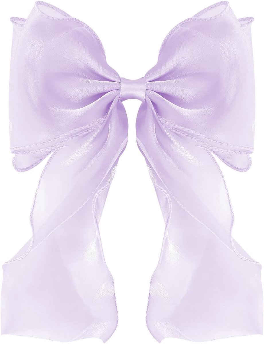 SnelShoppen - Grote Haarstrik Clips voor Vrouwen, Luxe Haaraccessoires van Zijden met Lange Staarten, Paarse Franse Haarband voor Feesten en Dagelijks