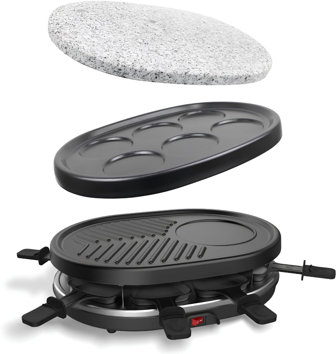 JCP® Steengrill - Steengrill 8 Personen - Gourmetstel - ZWart/Grijs - 35cm x 25cm x 12cm