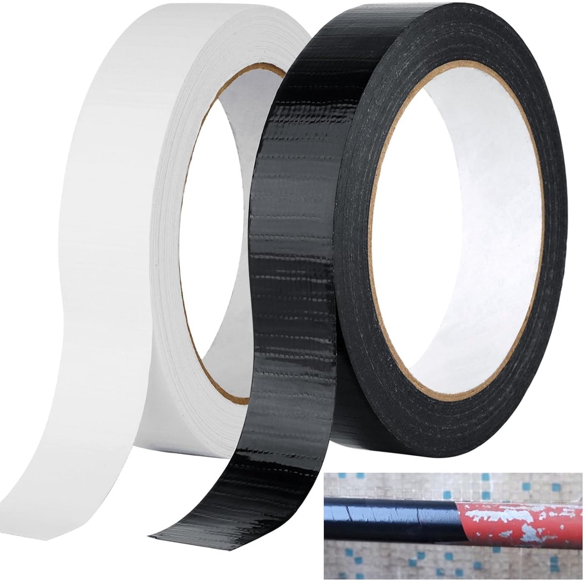 2 Rolls Waterproof Duct Tape, 30m x 23mm Gaffer Tape Heavy Duty, Black & White Strong Duct Tape Heavy Duty Self - ShopVlot