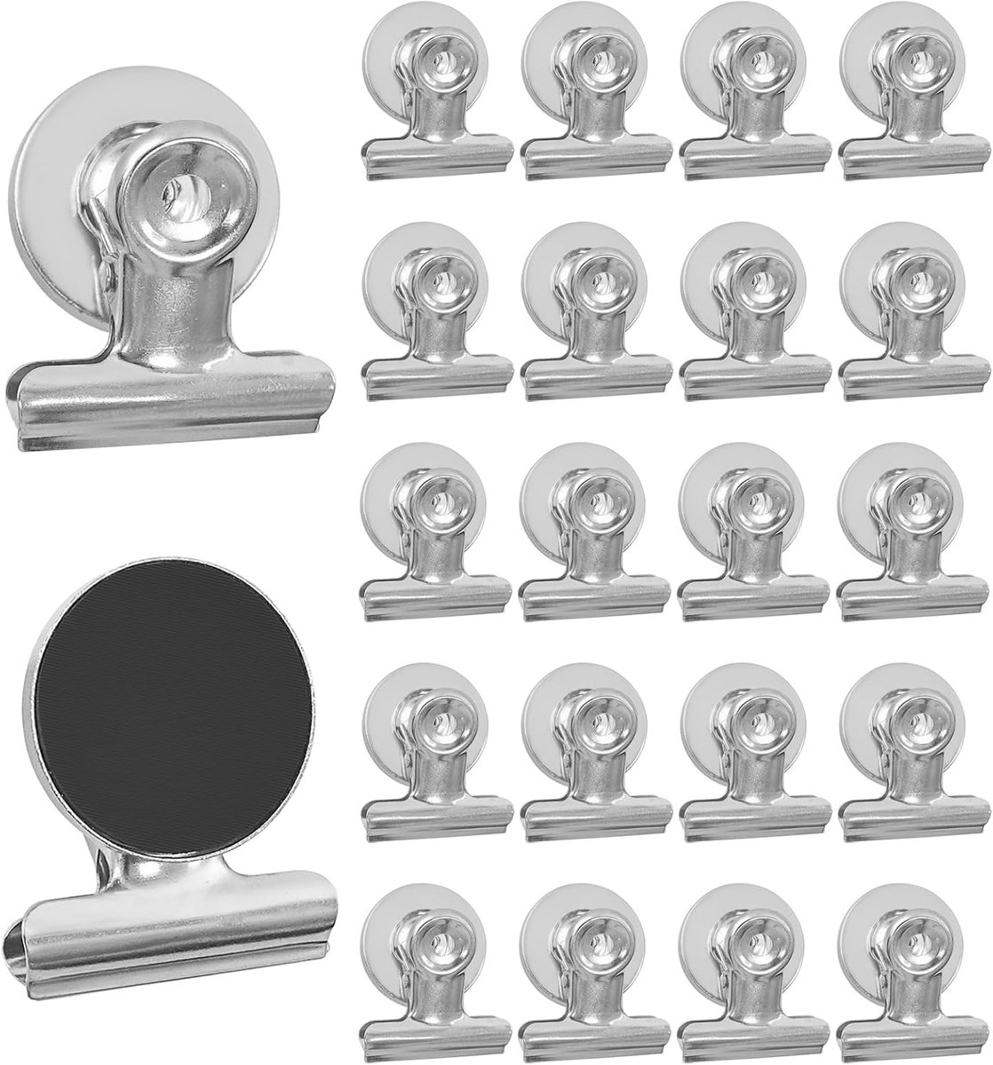 SnelShoppen - 20 Stuks Fridge Magnet Clips, Robuuste Metaal Magnetische Clips voor Keuken, Kantoor, School, Zilver, 30mm, Perfect voor A4 Papier