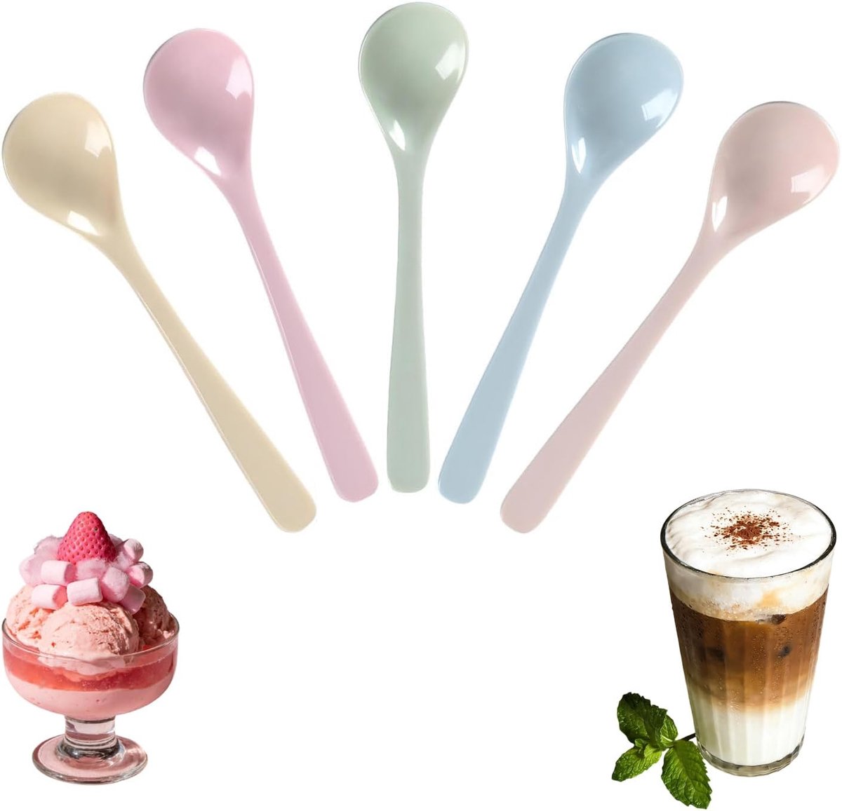 SnelShoppen - Set van 5 Herbruikbare Eierenlepels, 16 cm Lange Plastic Lepels, Kleurrijke Dessertlepels voor Huishouden, Feest, Hotels en Restaurants