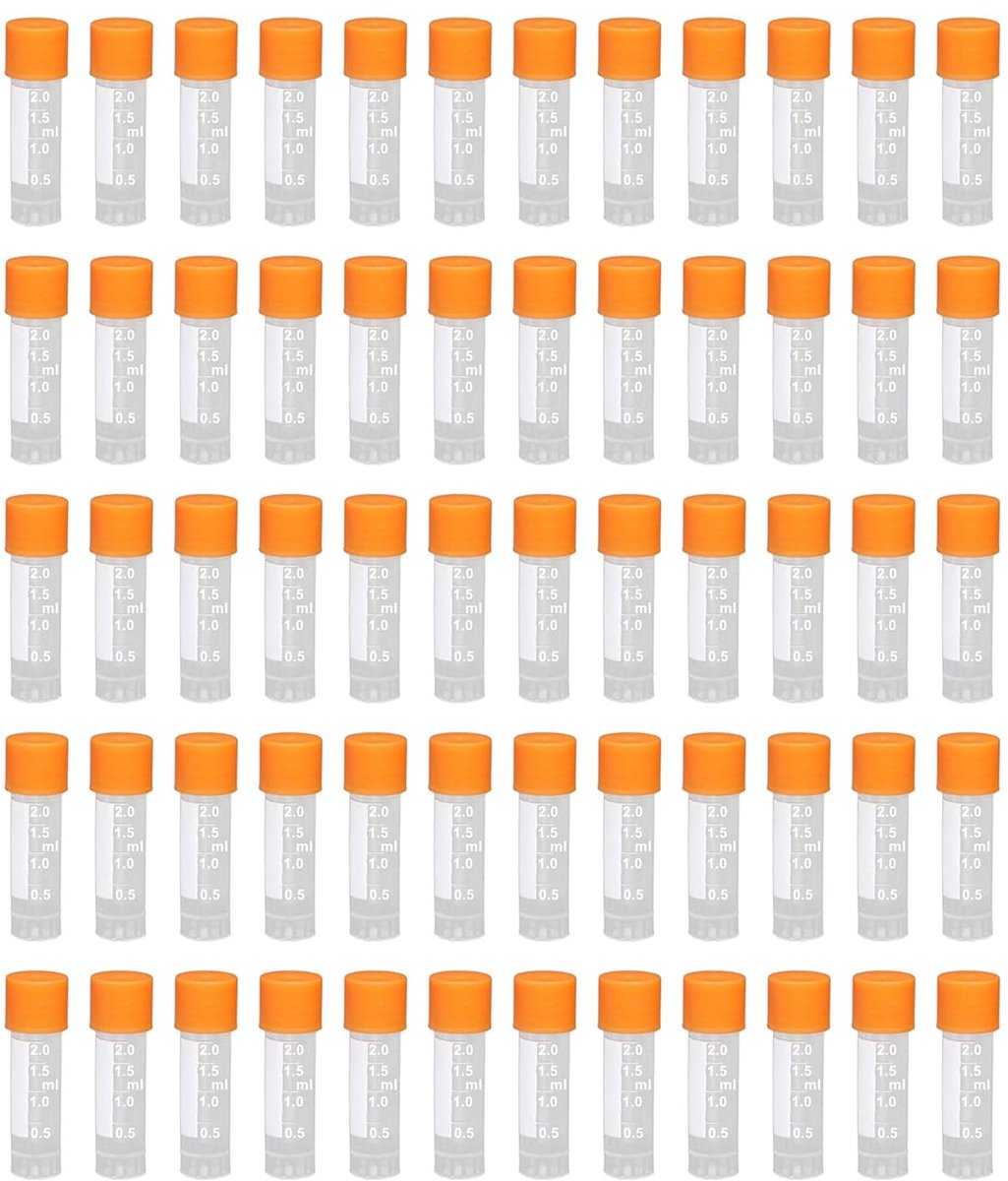 SnelShoppen - 60 Stuks Oranje Centrifuge Tubes 2ml met Schroefdop en Ribbelrand voor Laboratorium Monsters, Testbuizen, Plastic Laboratorium Tubes