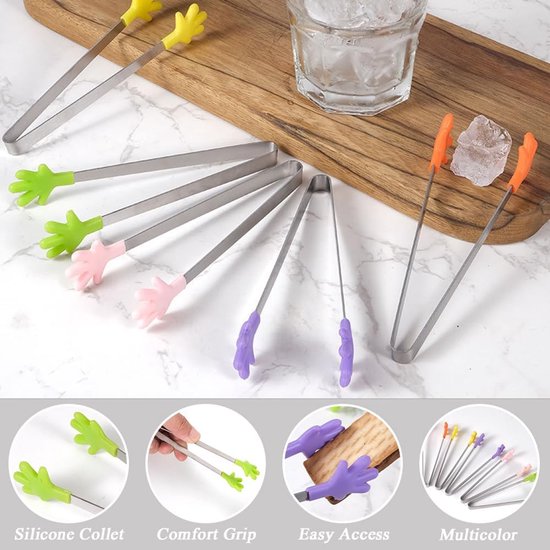 Mini Handtangen Set van 8 Stuks, Silicone en RVS Voedsel Tangen, Kleurrijke Kindertangen voor Koken, Barbecue en Buffet met Antislip Handgreep van Merkloos — afbeelding 2