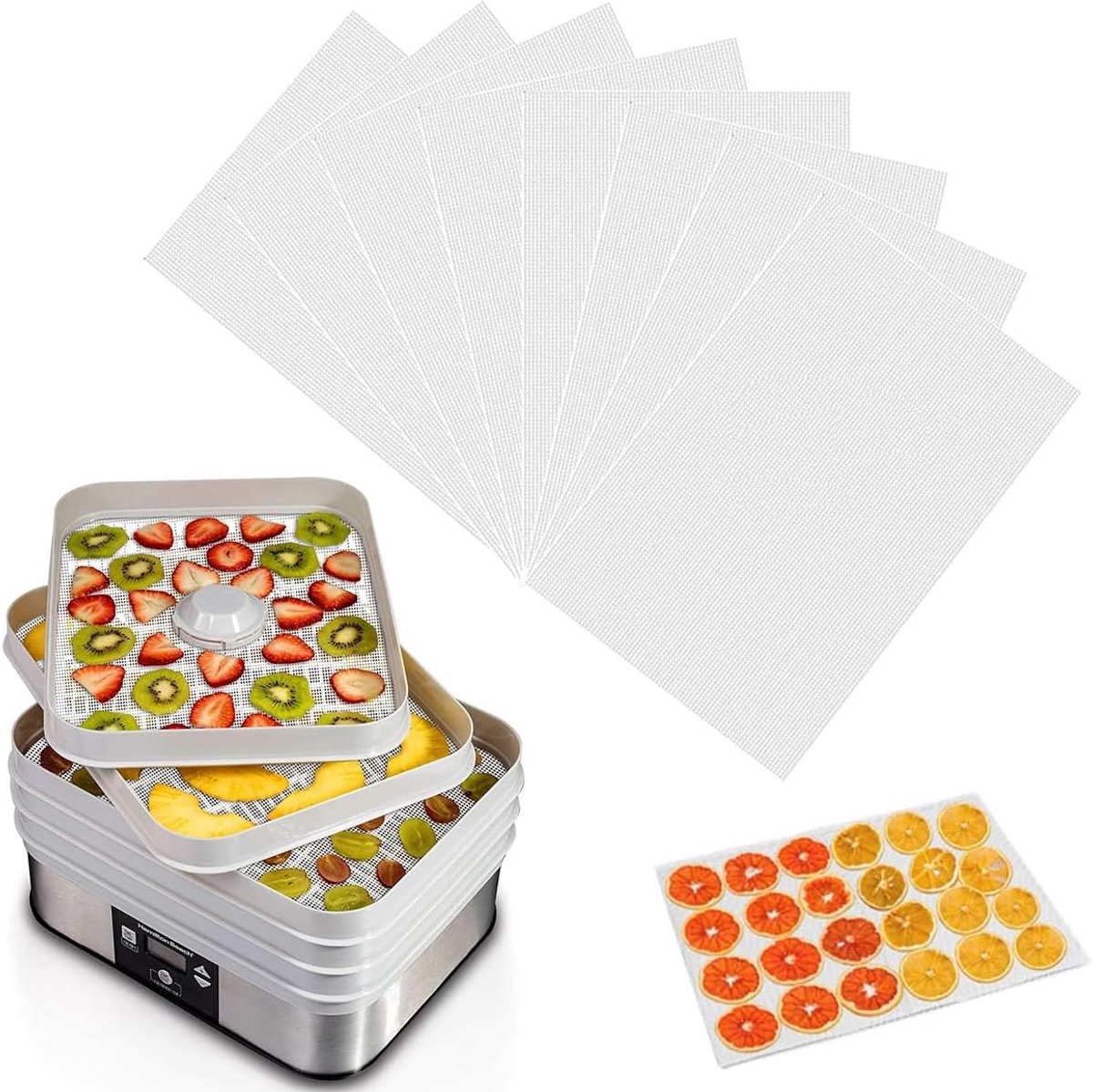 SnelShoppen - Pack van 8 Silicium Droogdoeken voor Fruit Drogen Herbruikbare Stoom Draad Net Mat Anti-A plakkerige Coating Voedsel Droger 39 x 28 cm