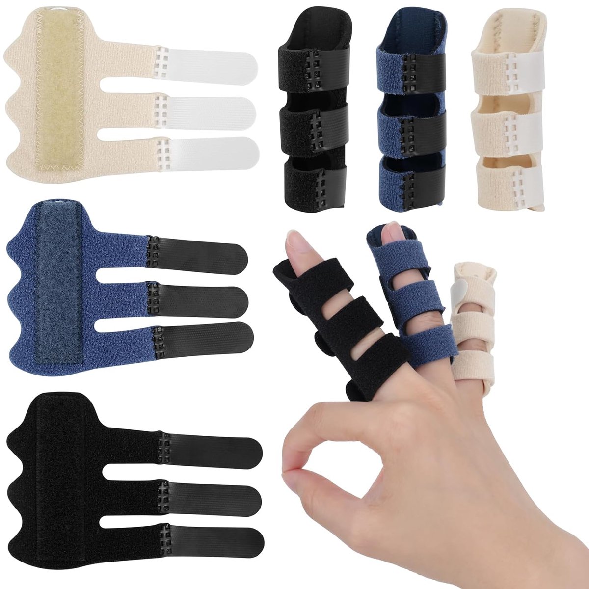 SnelShoppen - 3-delige vinger spalken, verstelbare stapel spalken voor vinger rust, vingerbandages met ingebouwde aluminium banden voor gebroken vinge