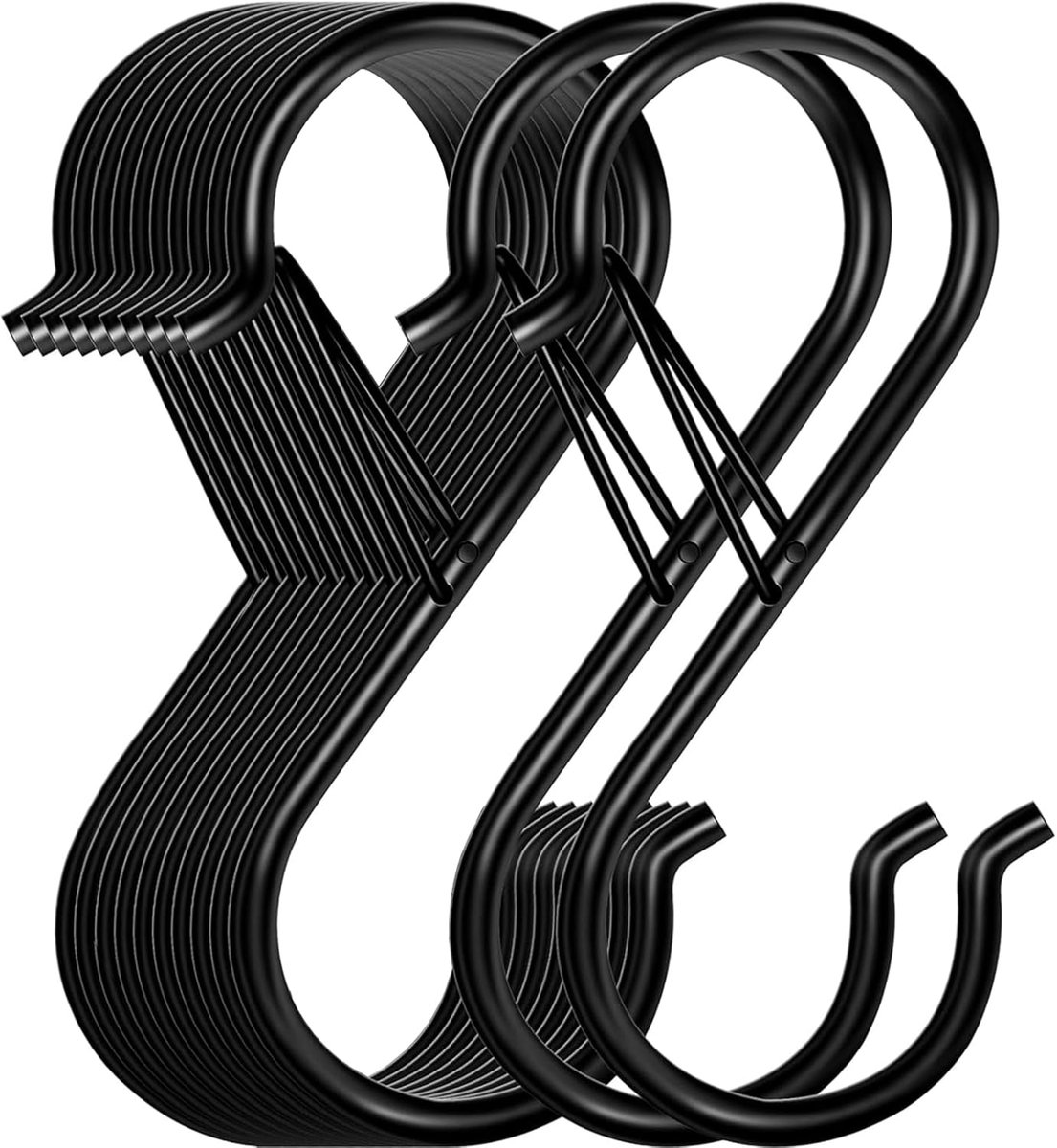 SnelShoppen - 14 Stuks S-Haak met Veiligheidsbuckle voor Badkamer, Slaapkamer, Kantoor, Keuken - Zwart - Ruimtebesparend en Veilig