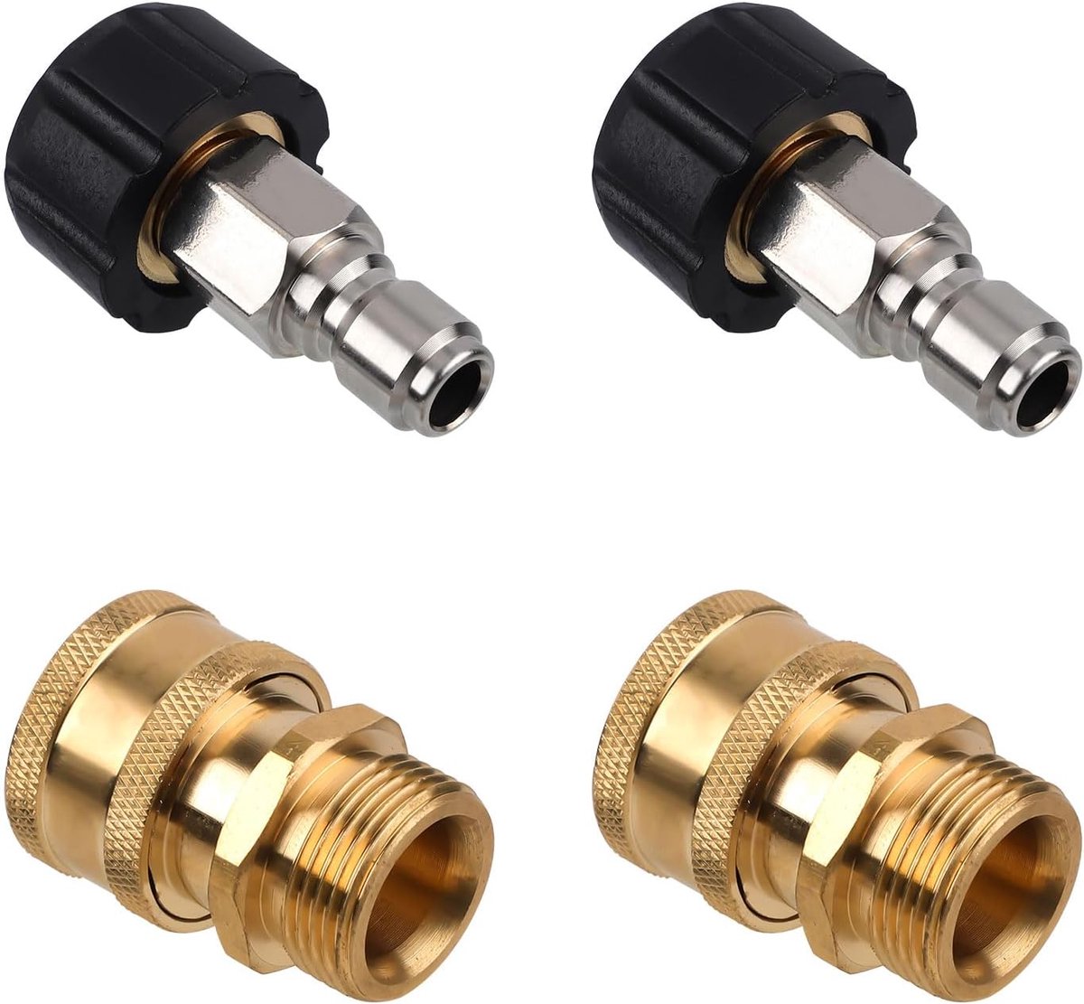 SnelShoppen - 4 stuks Snelle Aansluitingen voor Hogedrukreinigers, M22-14mm naar 3/8 Inch Aansluitadapter, Draaibare Snelle Aansluitingen voor Slangen
