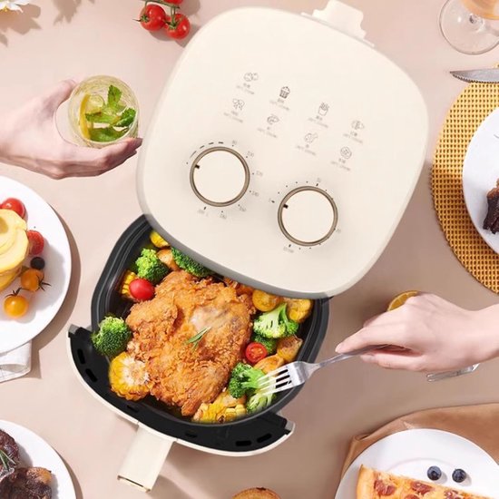 Airfryer met grote capaciteit van 6 liter - Maakt gebruik van 3D-warmtecirculatietechnologie voor olievrij koken (wit) Afmetingen 22,5*22,5*26 cm — afbeelding 5