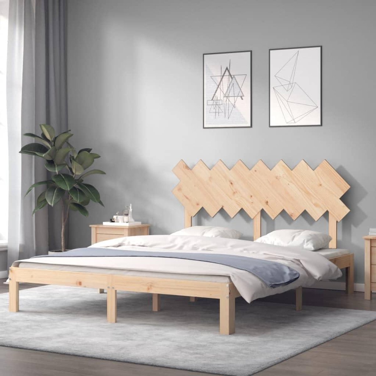 Houten Bedframe - Tweepersoonsbed Hout - Goede Nachtrust - Massief Grenenhout - 160x200 cm - Naturel