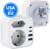 Voomy Reisstekker Amerika/USA - Wereldstekker Type B - Met 2 Stopcontacten - 2 USB-C & 2 USB-A - Wit