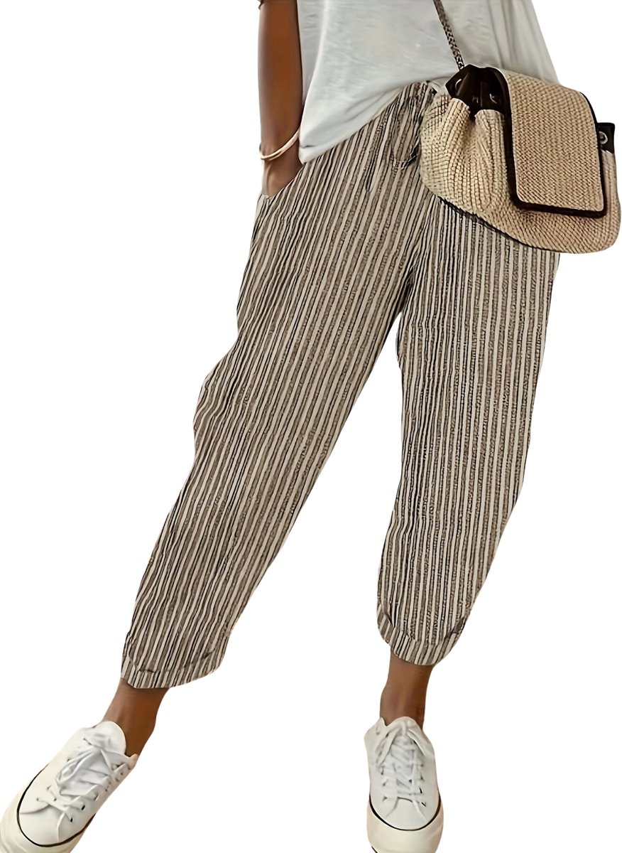 Currero Gestreepte Broek Dames and Striped Pants Yacht Club Linnen Broek Zomerbroek Volwassenen Lange Broek Strandbroek Wit