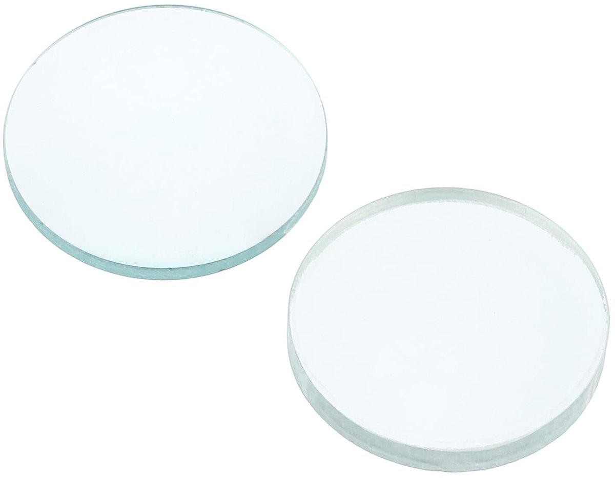 5 cm Brandpuntsafstand 30mm Dubbele Convexe en 7.5cm Brandpuntsafstand 30mm Dubbele Concave Lens 1 Set, 2 Pack Glas Optisch Gepolijst Ronde Randen Lens voor Natuurkunde Experiment Klaslokaal,