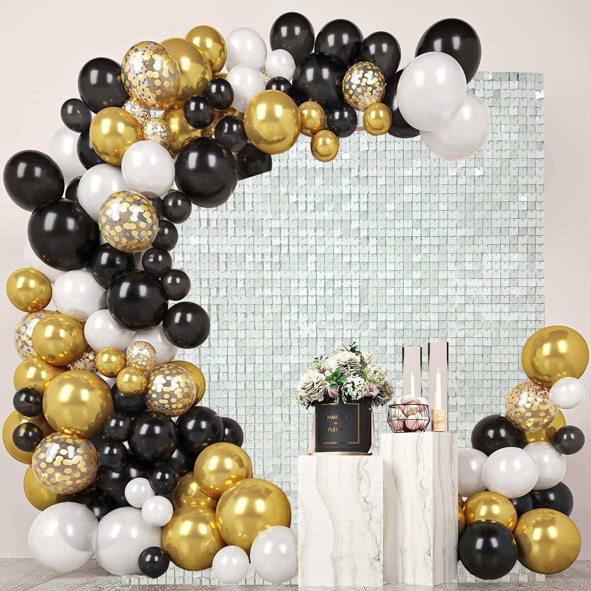 24 stuks spiegelende witte glitterpailletten, wandpaneelgordijn, 180 x 120 cm, glinsterende achtergronddecoratie voor bruiloft, verjaardag, feest, feestdecoratie
