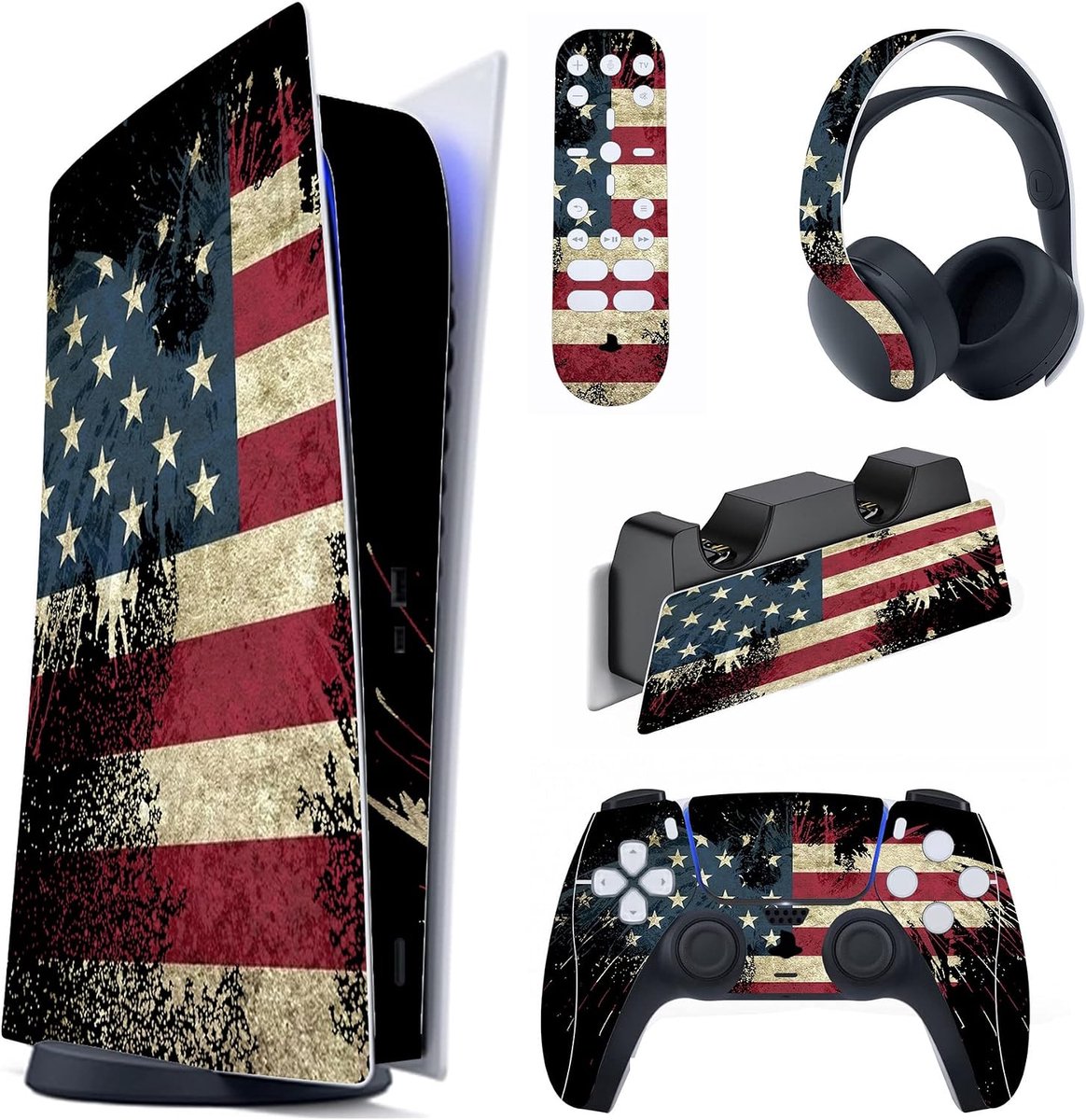 PlayVital Skin Cover voor ps5 Controller en Console - US Vlag - Vinyl Sticker - Bescherming en Stijl - ShopVlot