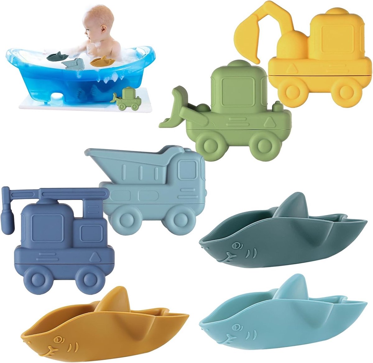 7-delige set badspeelgoed, siliconen baddieren, waterplezier voor kinderen van 1-3 jaar