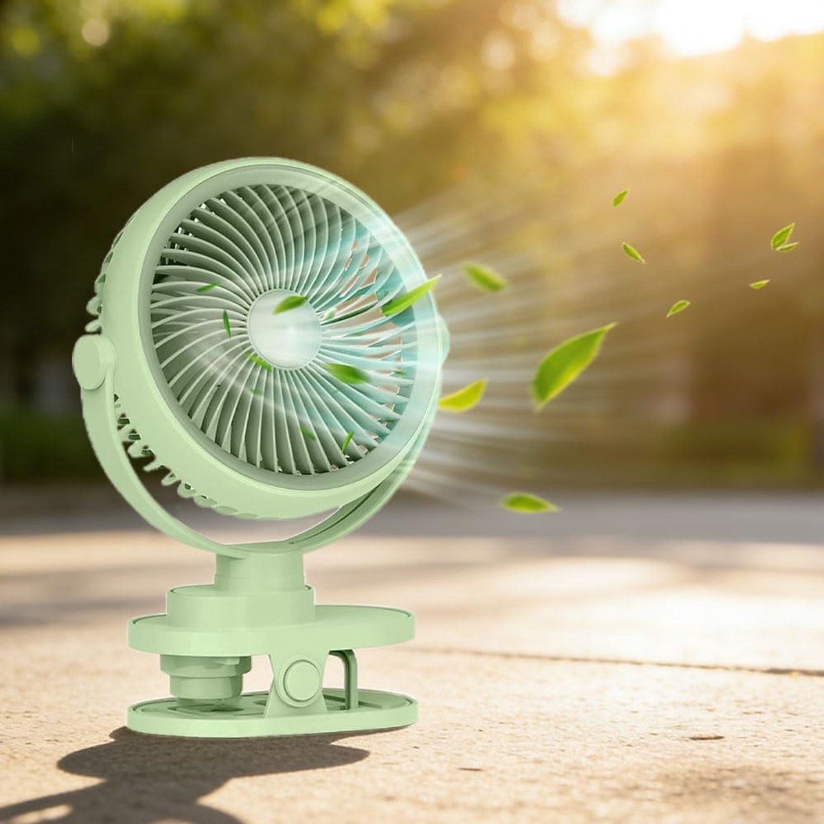 mini-ventilator op accu met clip, oplaadbare USB-C-groeiventilator, klein, 5 snelheden en 360° rotatie, draagbare mini-tafelventilator voor thuis, kantoor (groen)