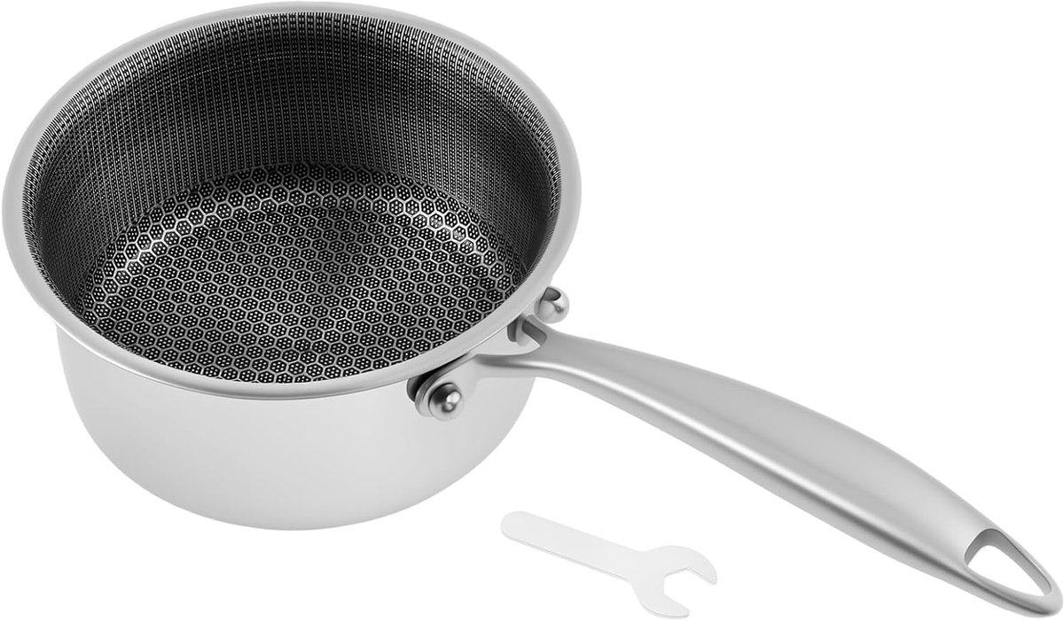 honingraat, anti-aanbakpan, 18 cm, roestvrij staal, met ergonomische handgreep, anti-aanbaklaag, kookpannen voor de keuken, voor soep en pasta (zilverkleurig, zonder deksel)