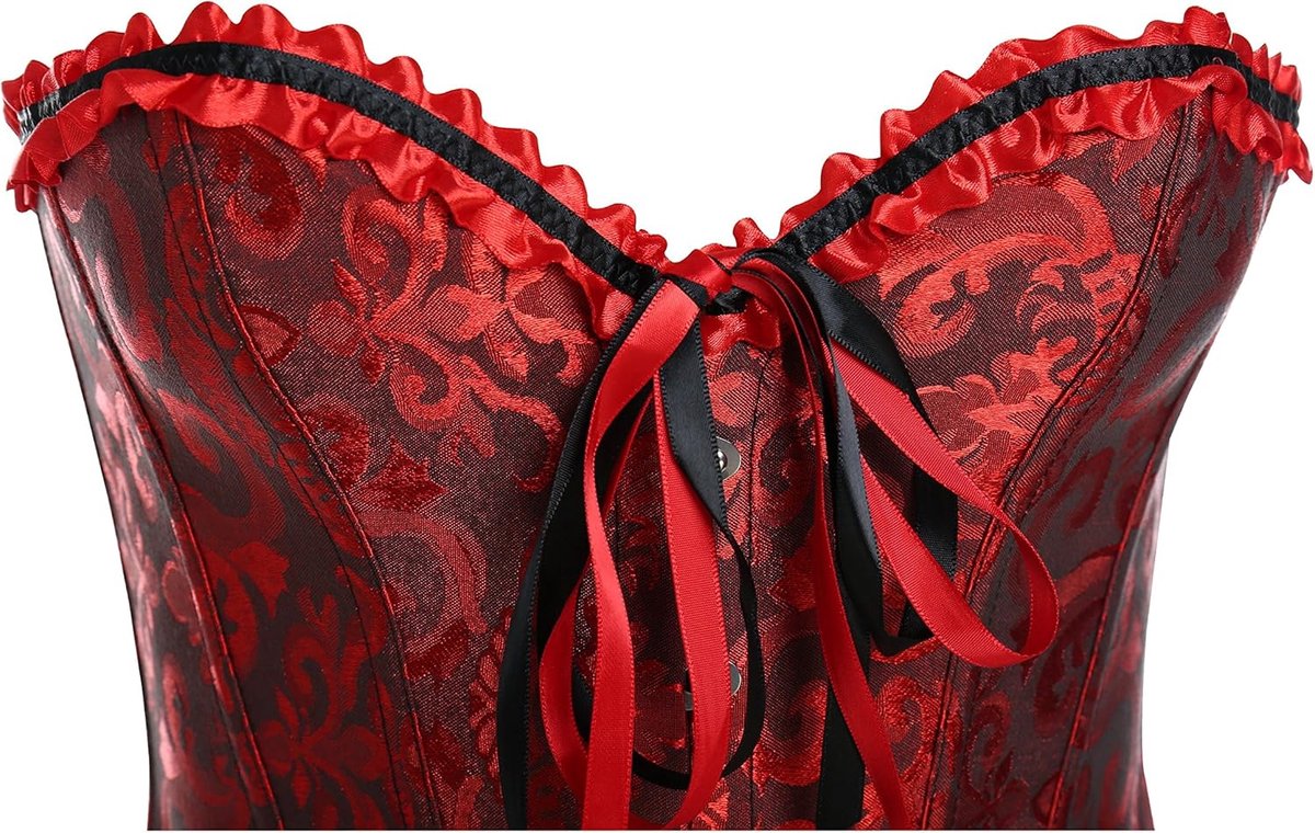 Moly Dameskorset, vintage volledig bustekorset, klassieke kleuren, met kant en veter, korset met G-tanga-print