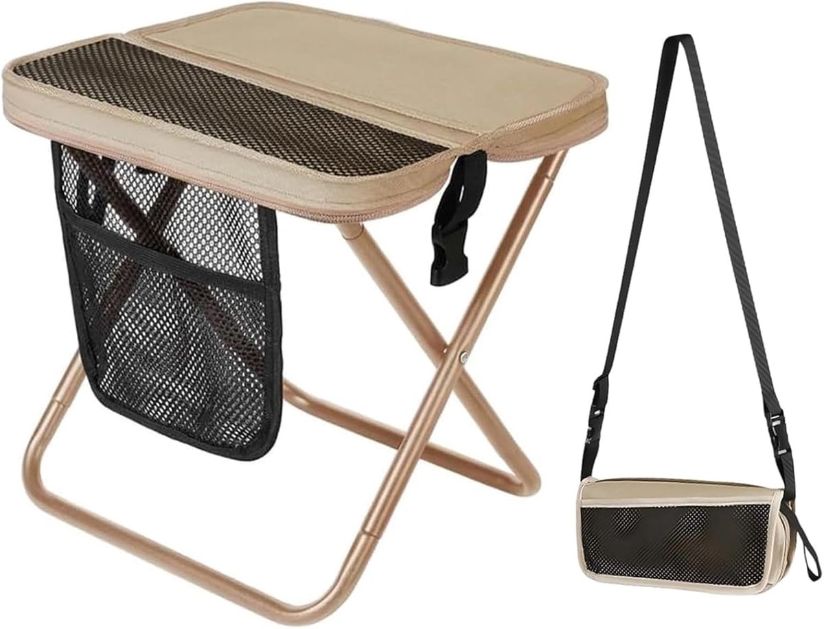 Campingkruk, opvouwbaar, draagbare klapkruk, klein, klapkruk, camping, lichte vouwkruk, gemakkelijk op te vouwen, 31 cm, voor reizen, picknick, trekking, vissen, tuin (beige)
