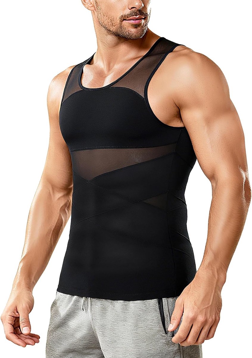 Slank shirt voor heren, onderhemd, compressievest, mouwloos, bodyshaper