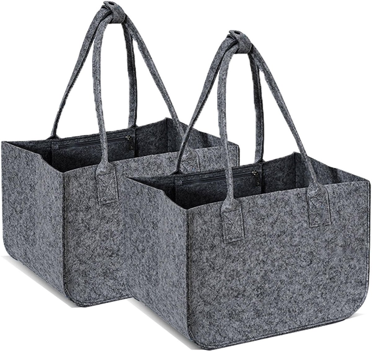 Grote Vilt Shopper Set van 2 Stuks, Vouwbare Winkelmand met Lange Handvatten en Binnenvak, Stevige Tas voor Hout en Boodschappen