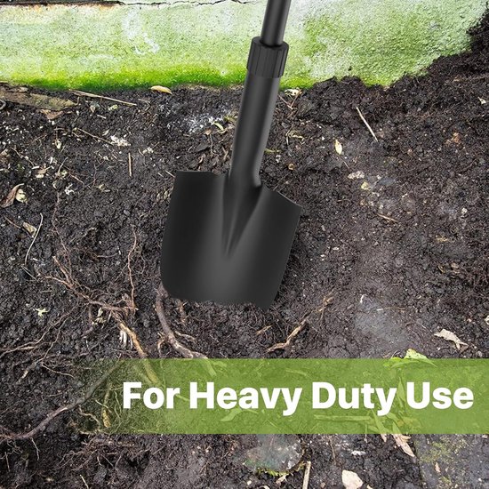 28 inch schoppen om zwaar te graven, kleine schop met D-handvat, puntige schop voor kamperen, randen, strandzand, metalen tuinschep met glasvezelschacht, draagbare mini-schep, zwart — afbeelding 5