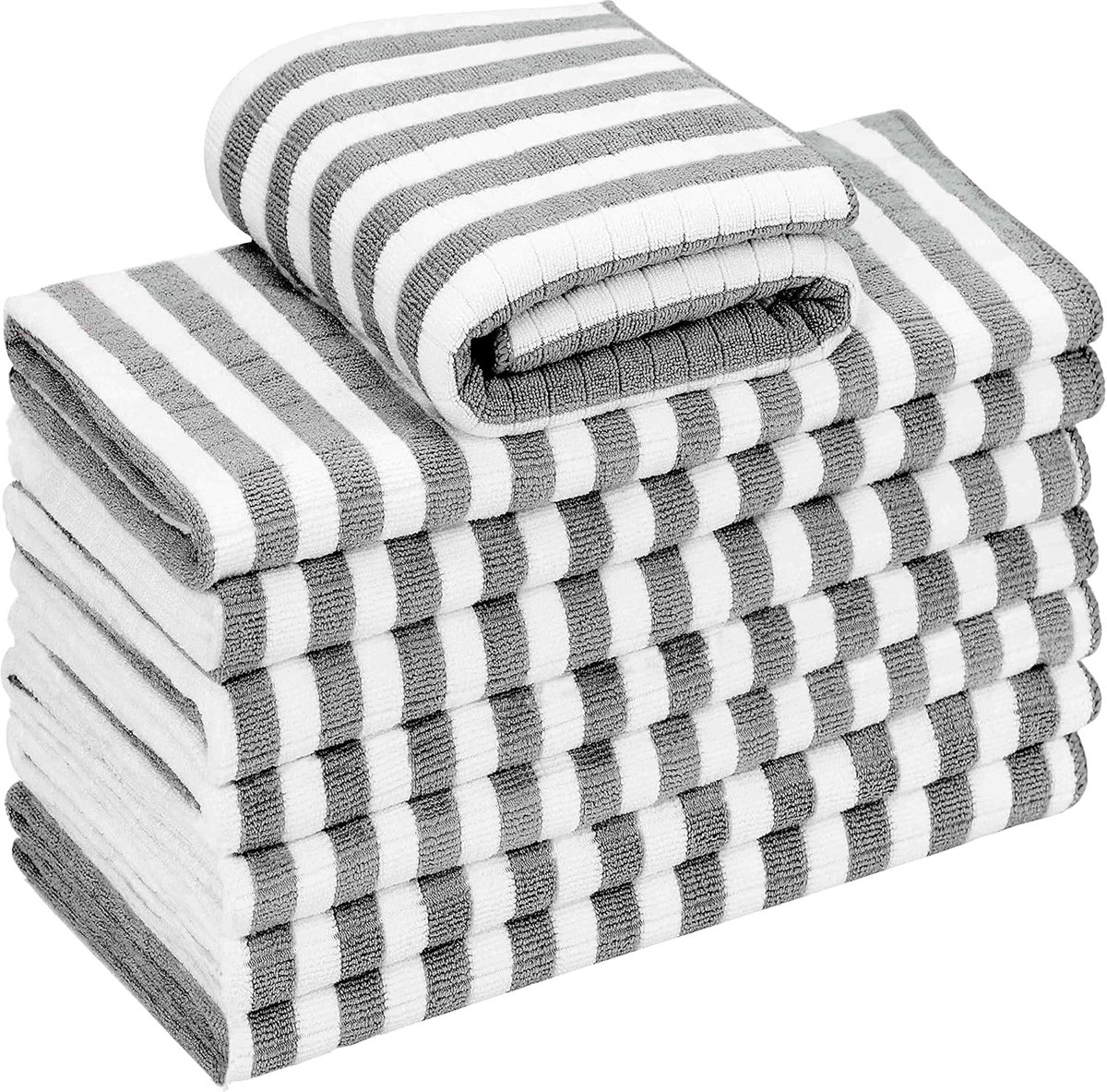 SnelShoppen - Microfibre Keukenhanddoeken, 65 x 45 cm, Set van 8, Grijs | Super absorberend, zacht en dik, geblokte theedoeken voor keuken en feest