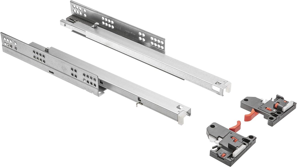 Ladegeleiders volledig uitschuifbare laderails - 550 mm - Soft-Close railsysteem - Slide montagegeleiding verlagen - Belastbaar tot 30 kg - 1 set = 2 stuks