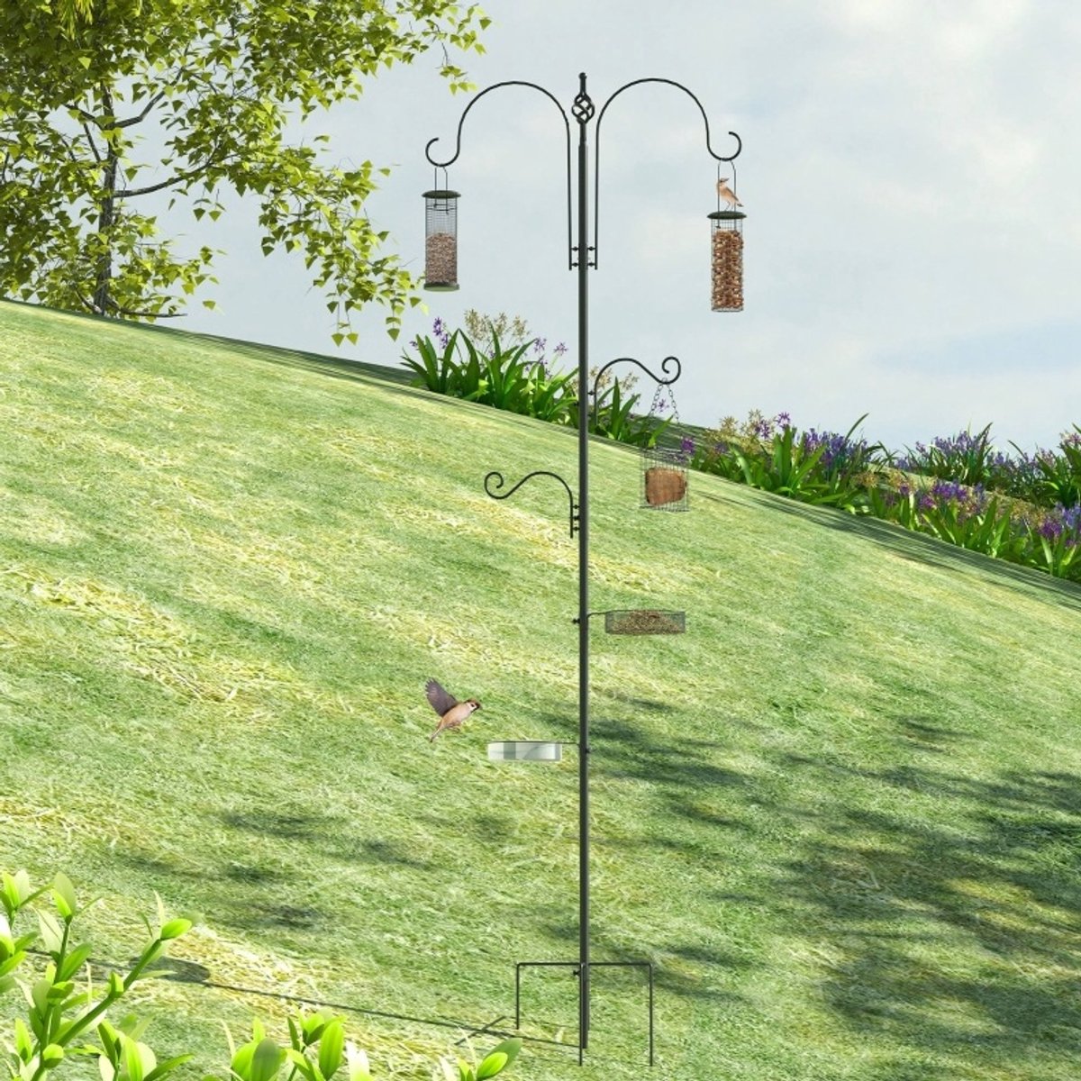 COVREO Vogelvoederstation 54,5 x 54,5 x 208 cm zwart, van metaal met 4 haken
