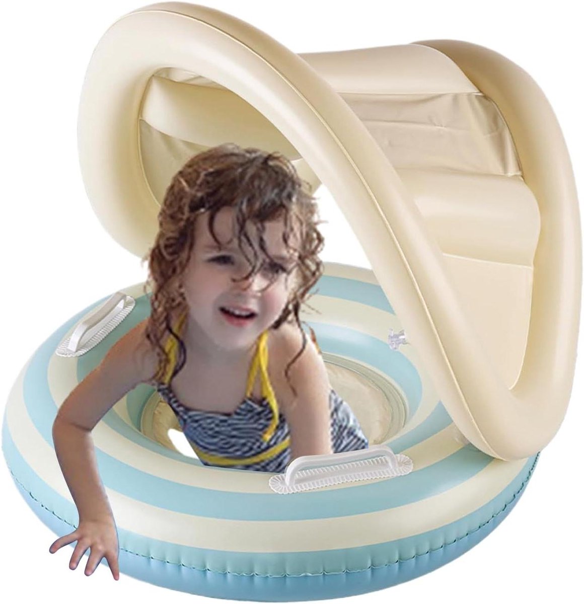Babyzwemring met parasol - Peuter zwemstoel - Veilig zwemplezier - Afneembare zonnekap - 57 x 49 cm - Blauw