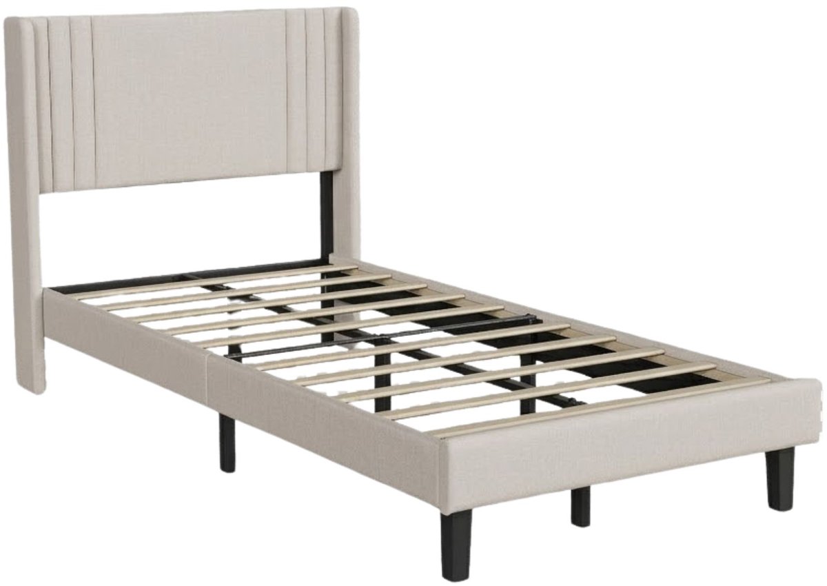 Bedframe 90 X 200 Cm Beige - met Linnen Bekleding - voor Slaapkamer