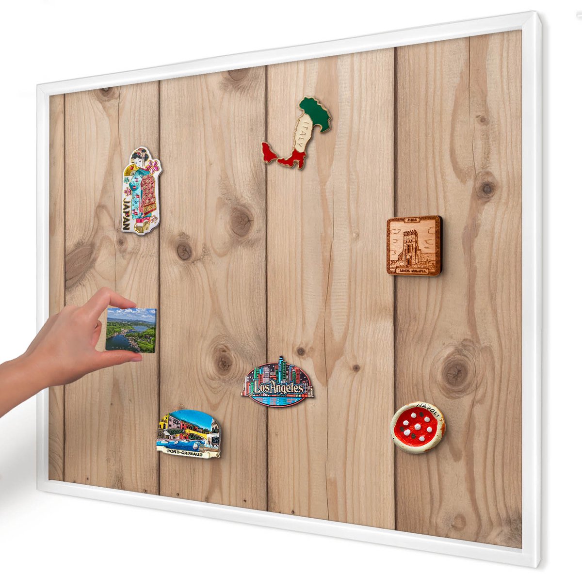 Artprintcave Beige Magneetbord mit Witte Lijst - 80x60 cm - Houtstructuur Bord Voor Magneten - Rustiek Magneetbord Voor Foto's - Texturen