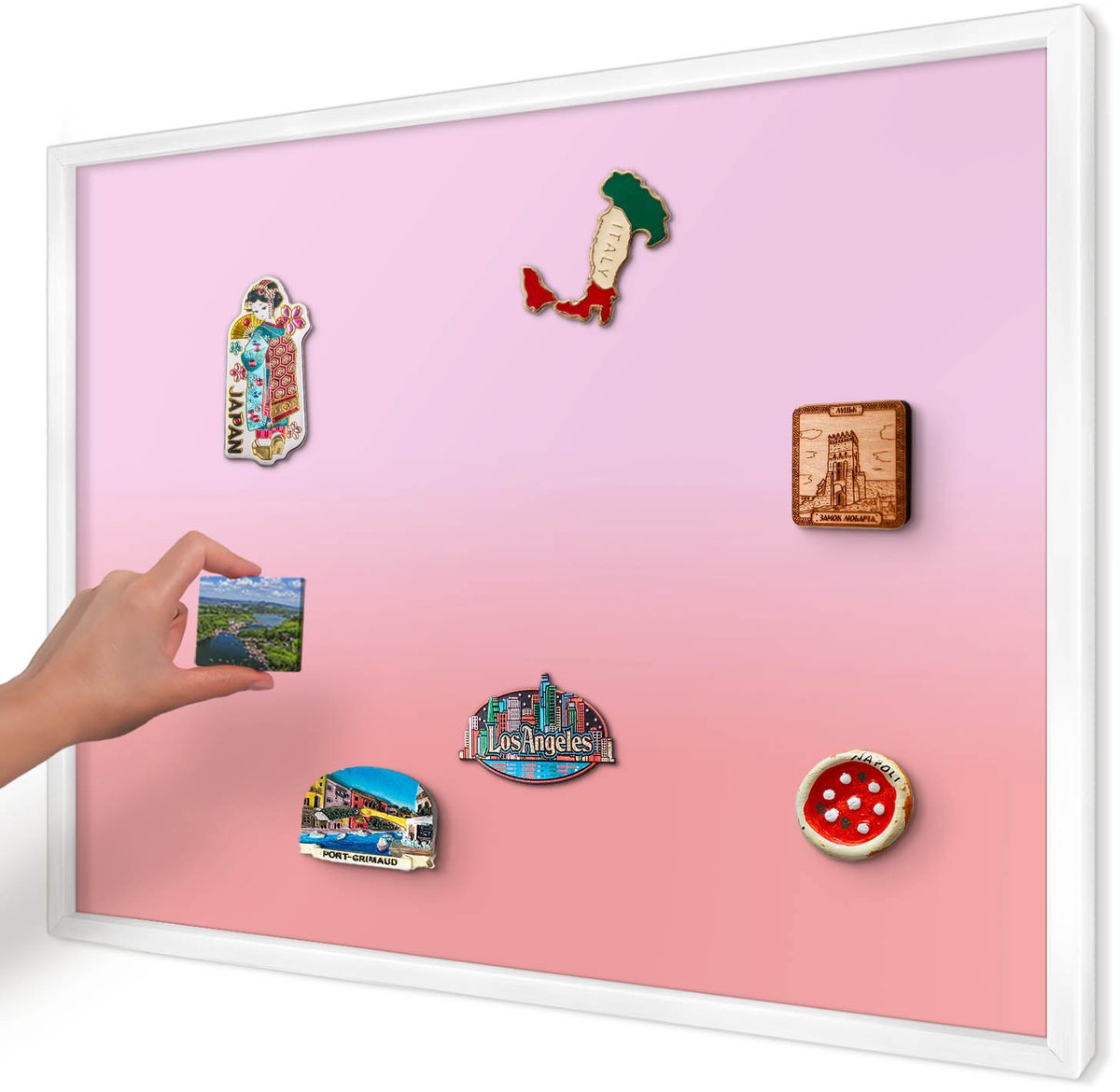 Artprintcave Roze Magneetbord mit Witte Lijst - 70x50 cm - Zachte Helling Magnetisch Bord Voor Magneten - Minimalist Magneet Bord mit Frame - Achtergronden En Patronen