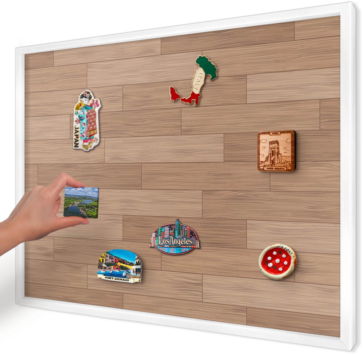 Artprintcave Bruin Magneetbord mit Witte Lijst - 70x50 cm - Houten Patroon Memobord Keuken - Rustiek Magneet Bord mit Frame - Texturen