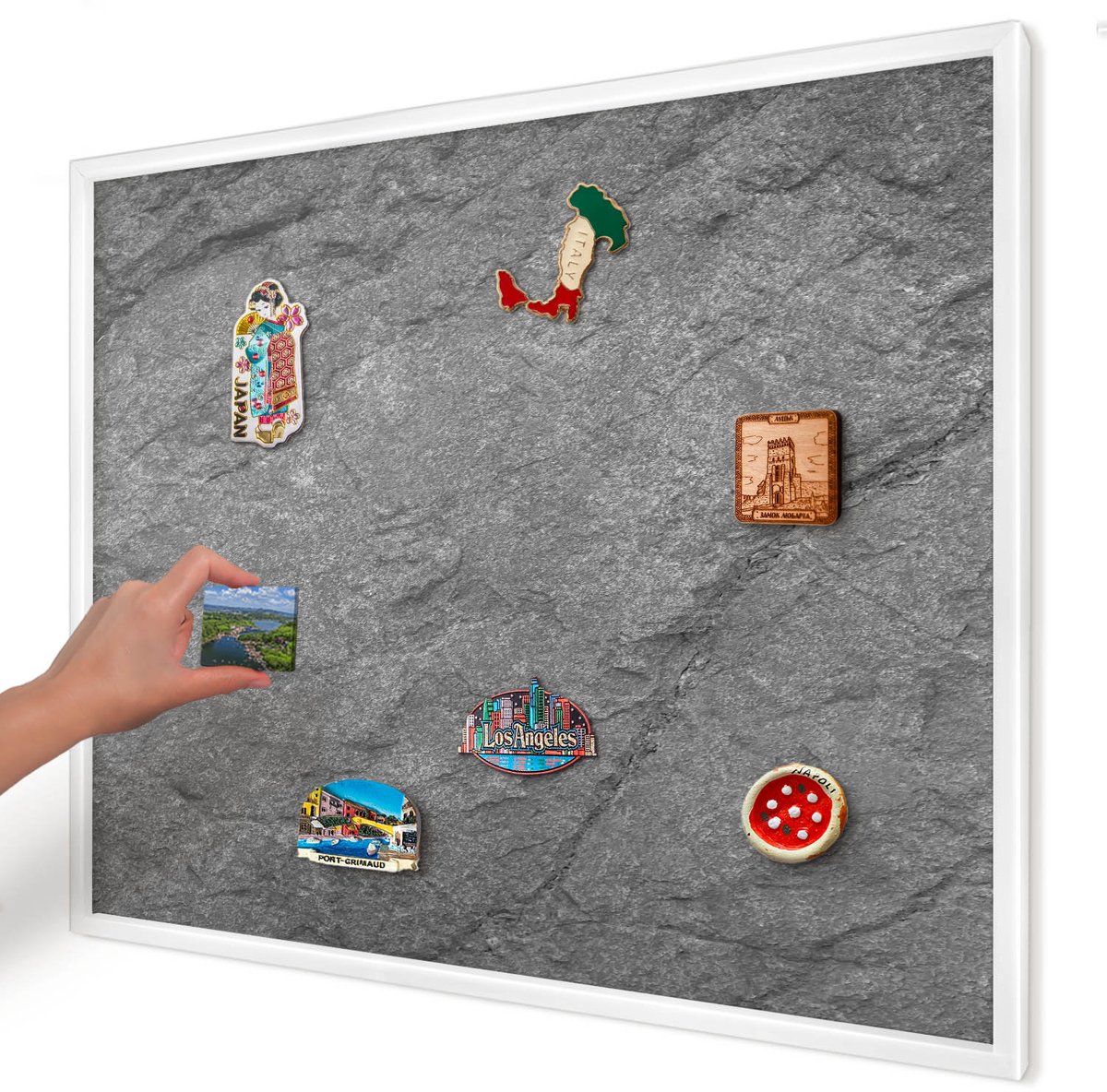 Artprintcave Grijs Magneetbord mit Witte Lijst - 80x60 cm - Grijze Steen Notitiebord - Minimalist Magneetbord Voor Keuken - Texturen